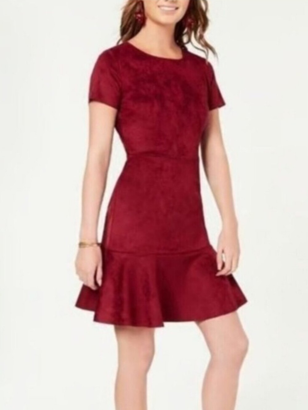 DEREK HEART BURGANDY RED FAUX SUEDE RUFFLE BOTTOM DRESS SIZE SMALL LIKE NEW!